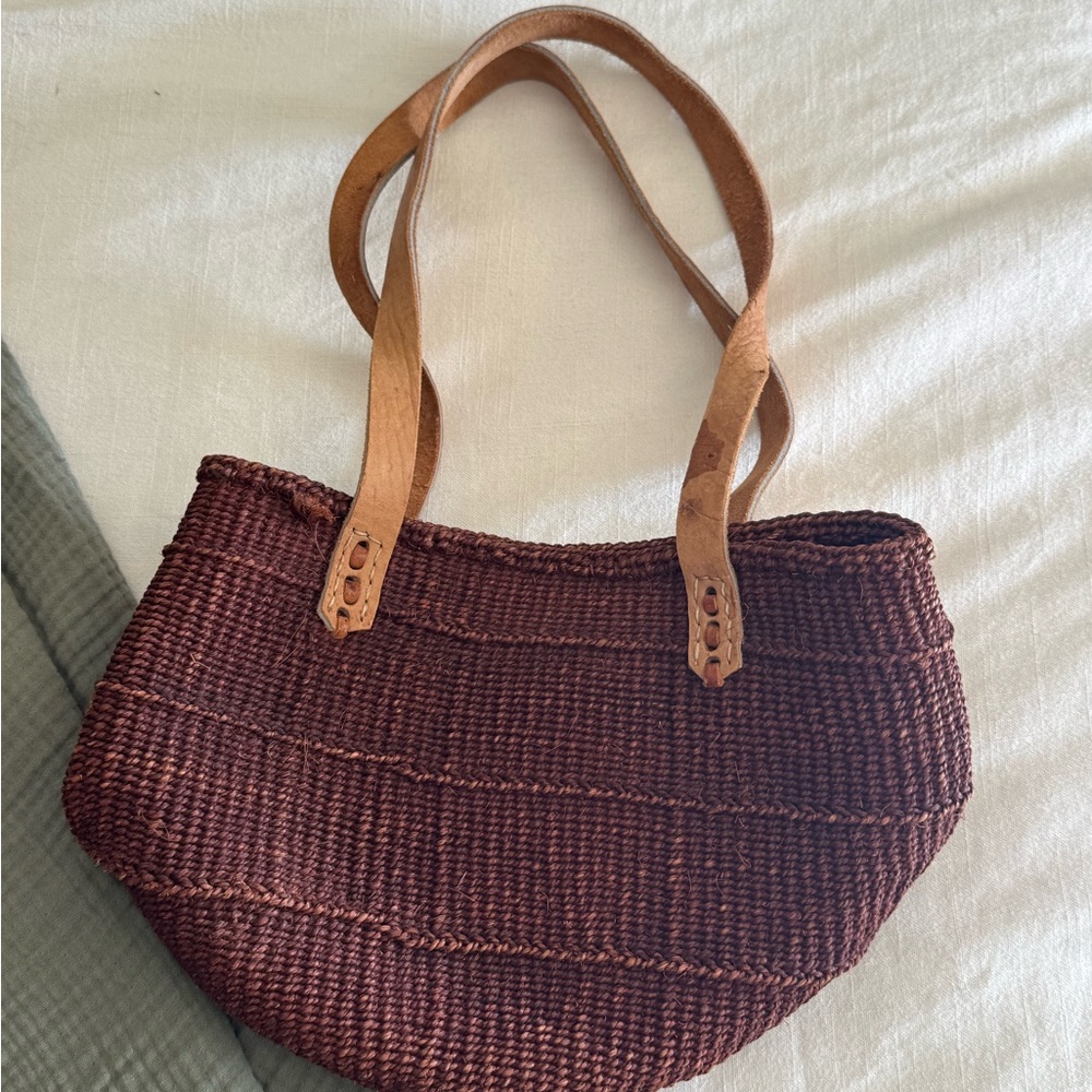 Vintage Brown Sisal Woven Tote Bag